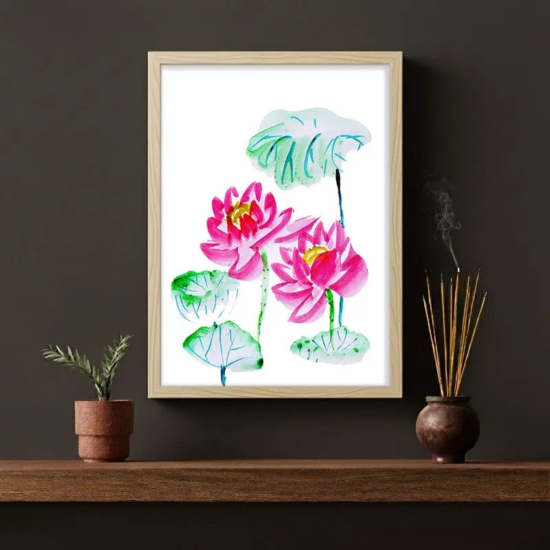 Lotus Scribbles Archival Paper Wall Art - Natural Brown Frame media 5