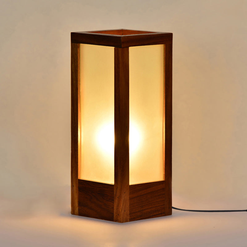 Aarush Handcrafted Frosted Glass & Sheesham Wood Table Lamp - Brown