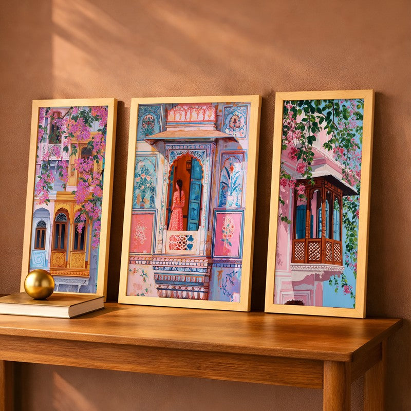 Pink Balcony Escape Wall Art With Frame - Set of Three