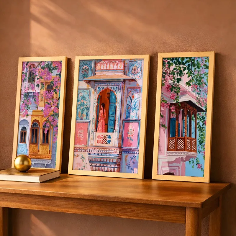 Pink Balcony Escape Wall Art With Frame - Set of Three media 1