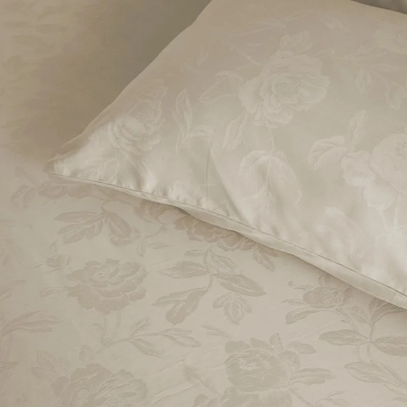 Blooming Rose Jacquard Pillow Cover (Beige) - Set Of Two media 4
