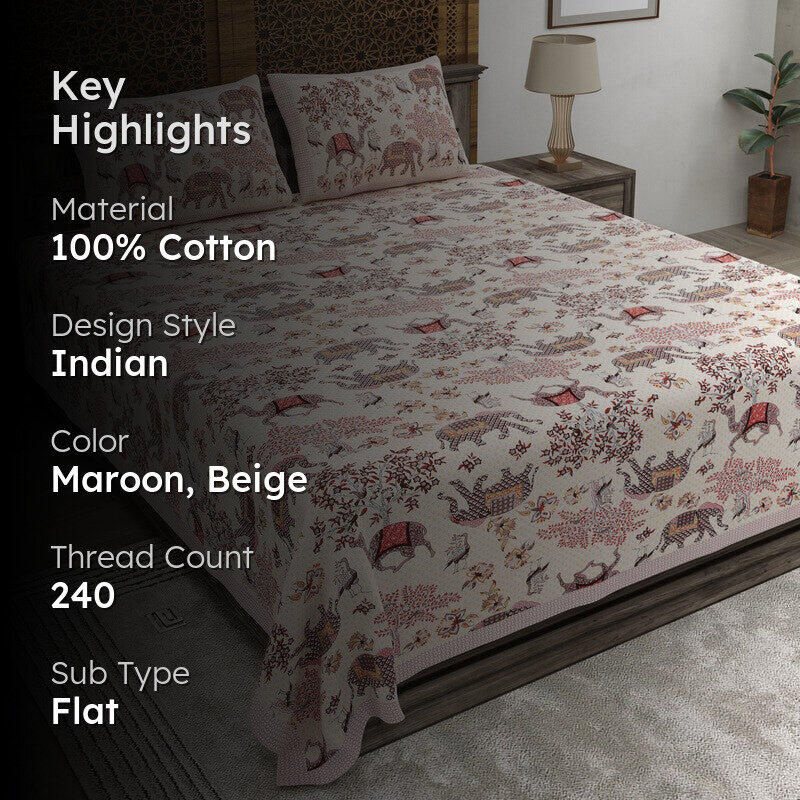 Royalet Cotton Bedsheet (Maroon,Beige) - 240 TC media 2