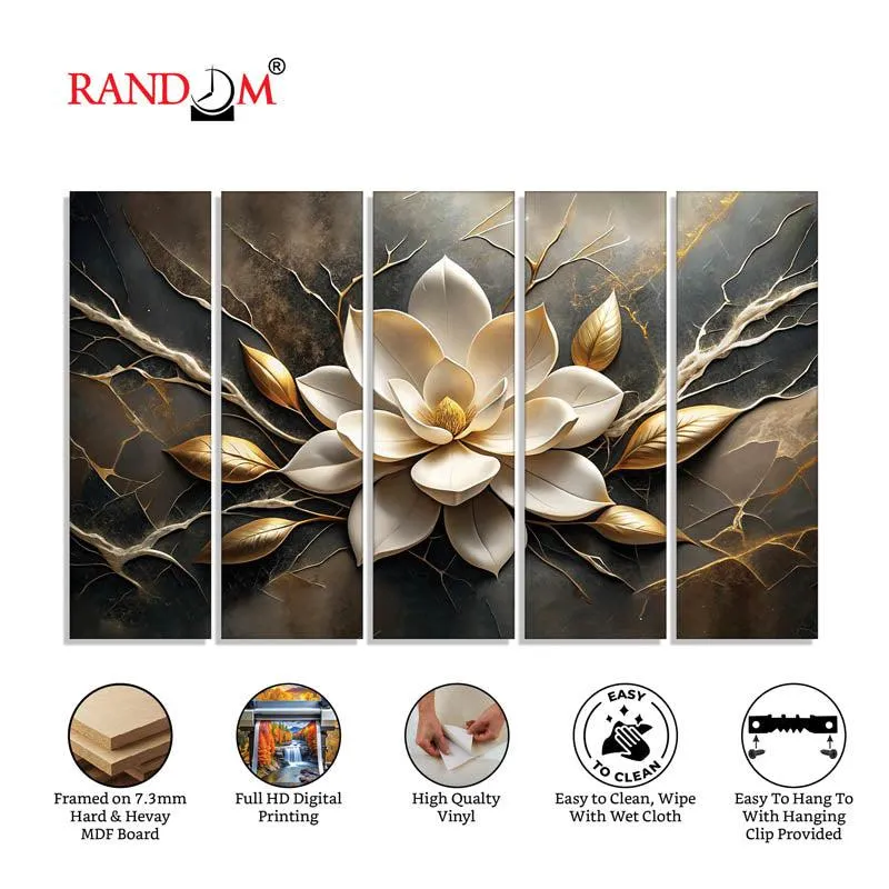White Lotus Wall Painting - Set Of Five media 7