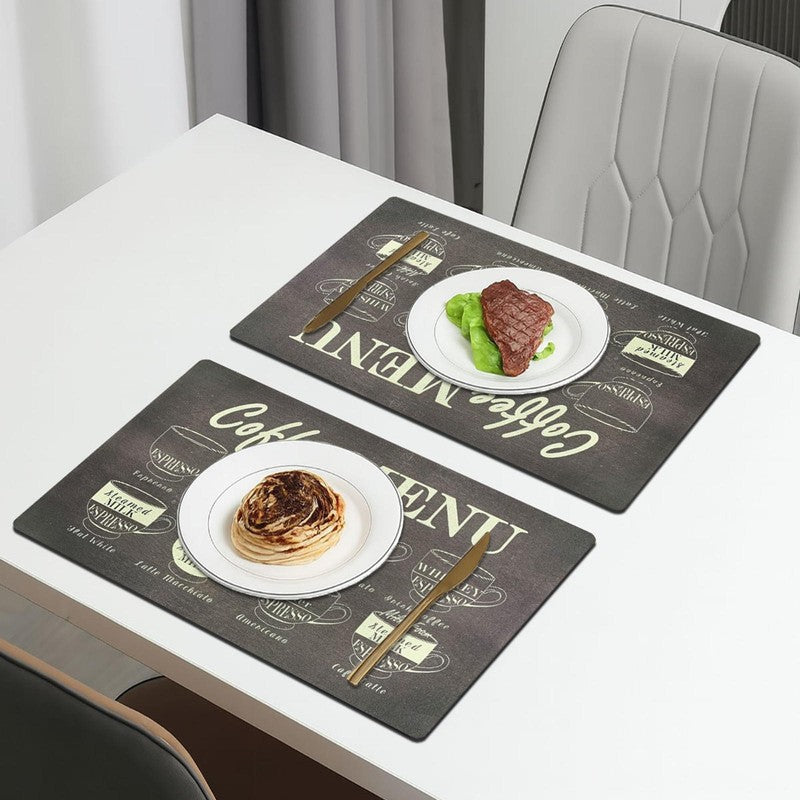 Coffee Menu Grey Rectangle Rubber Table Mats - Set Of Two