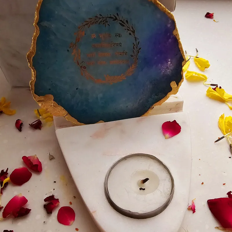 Gayathri Mantra Agate & Marble Tealight Candle Holder - Turquoise media 3
