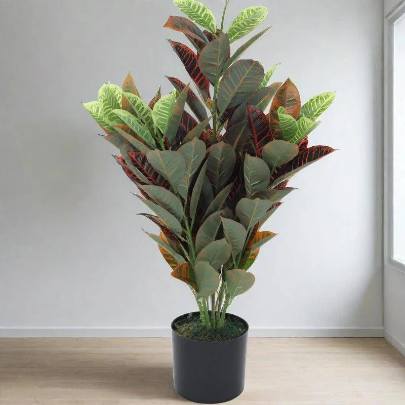 Faux Croton Astroites Plant With Black Plastic Pot - 2.79 ft media 3