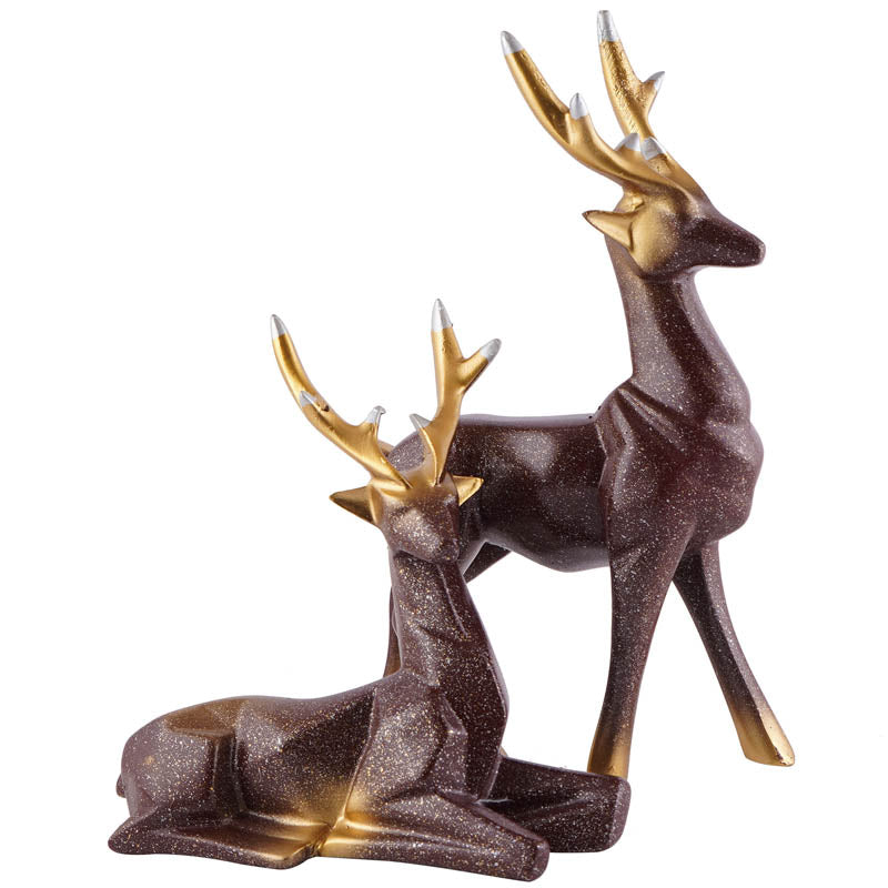 Opulent Stag Painted Polyresin Show Piece (Coffee) - Set Of Two media 3