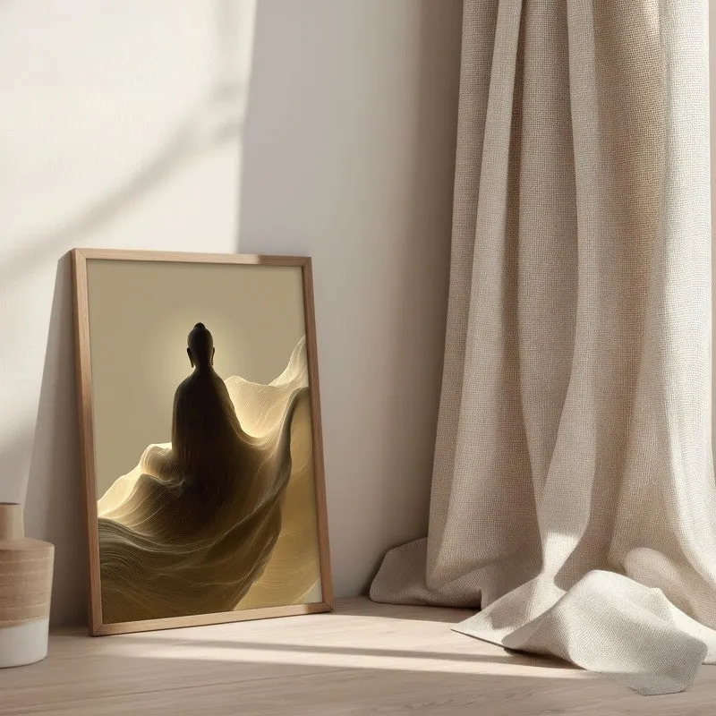 Silhouette on the Mist Buddha Archival Paper Wall Painting With Brown Frame media 3