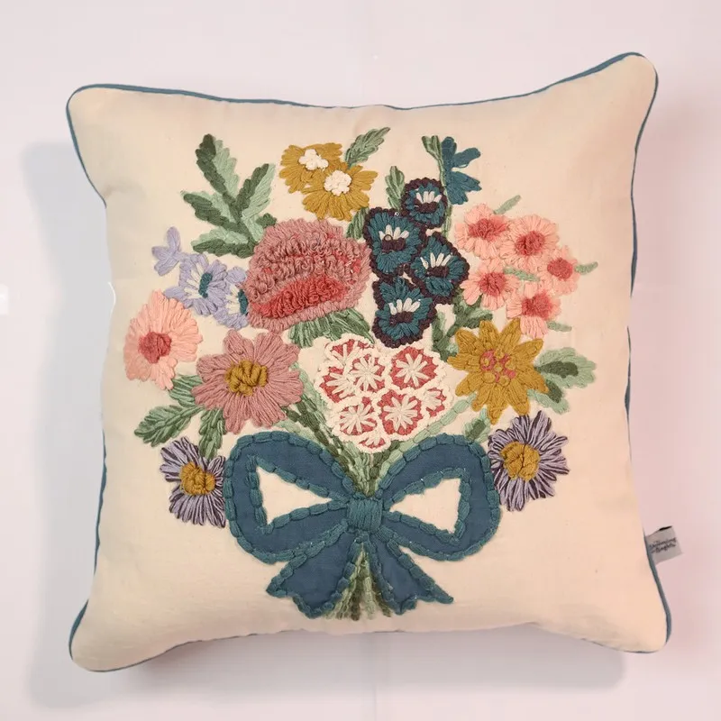 Meadow Mix Embroidered Cotton Cushion Cover media 3