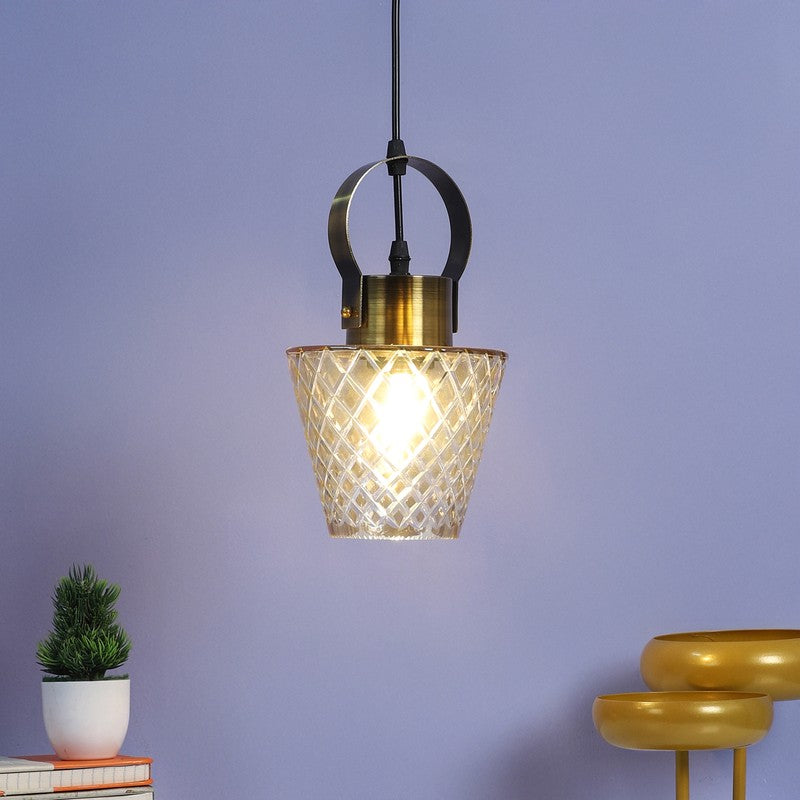 Antiqued Hoop Glass Ceiling Lamp - Gold