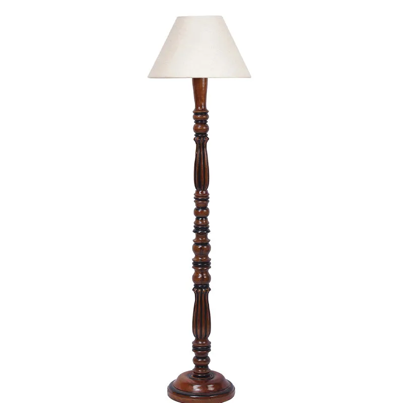 Masiya Vintage Wooden Floor Lamp With Jute Shade - White media 4