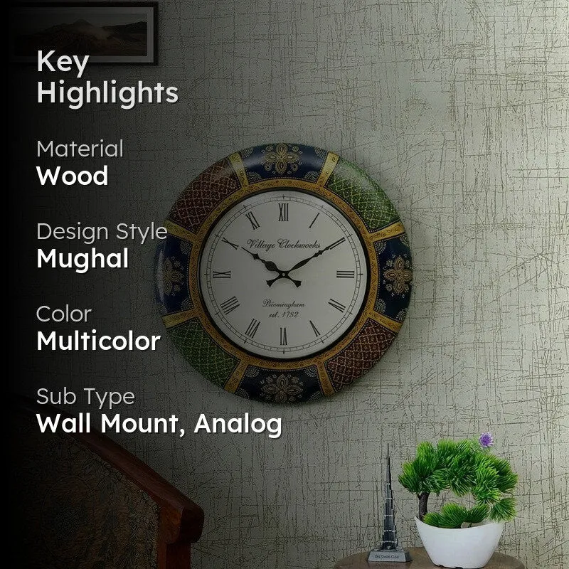 Handpainted Circular Decor Wood Wall Clock media 2