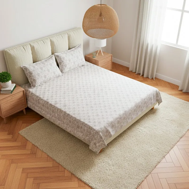 Geome Floral Cotton Bedsheet (Brown) - 180 TC media 1