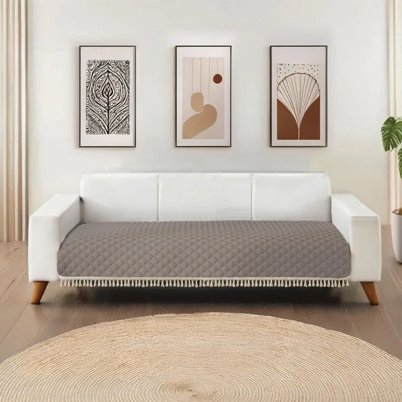 Urban Space Quilted Geometric Cotton Sofa Cover - Dark Brown media 1