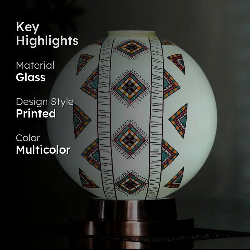 Boho Blaze Hand Painted Copper & Glass Moon Table Lamp - Multicolor media 2
