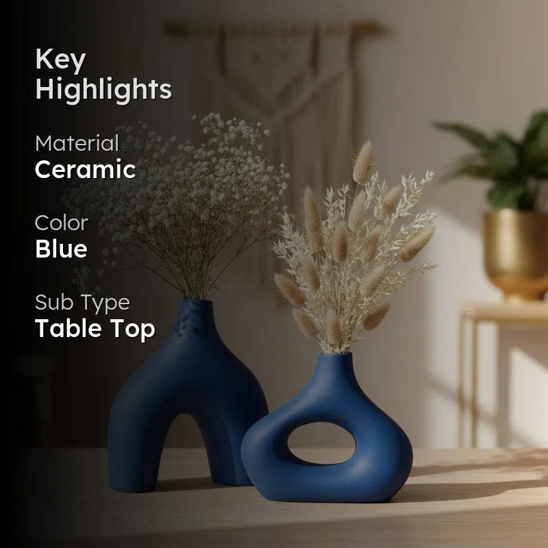 Noctra Sculptural Dual Ceramic Vase (Blue) - Set Of Two media 2