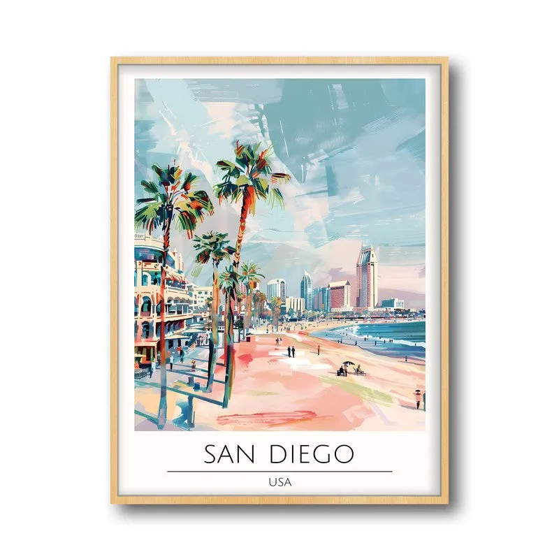 Vintage San Diego Framed Canvas Archival Canvas Wall Painting - Natural Brown Frame media 5