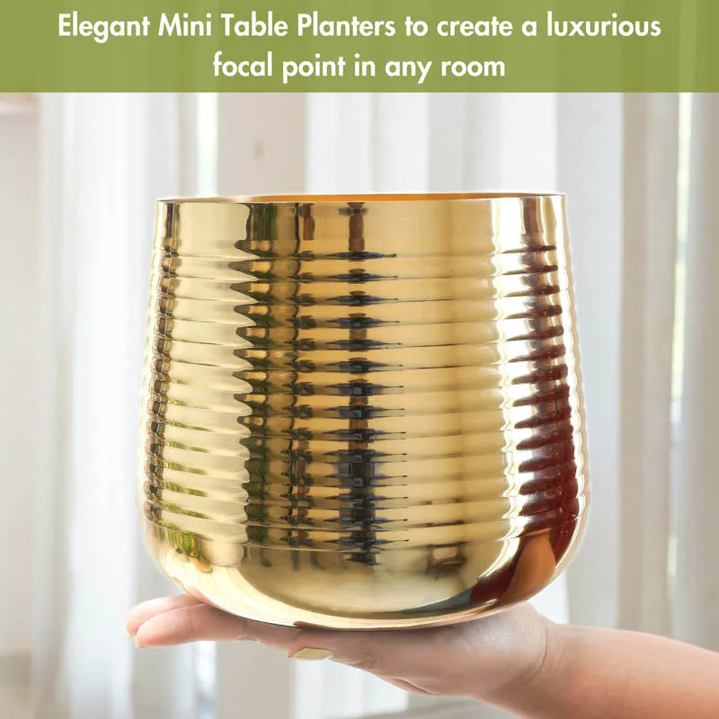 Auric Metal Gold Ribbed Planter - Gold media 9