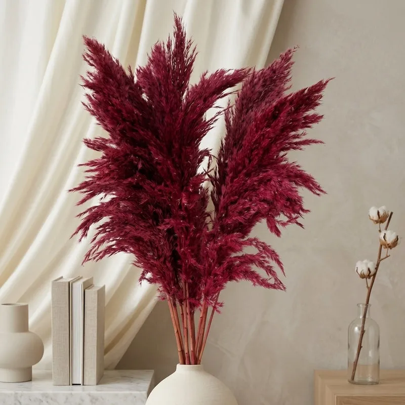 Puffy Fibre Artificial Pampas Stems - 2.62 ft (Red) media 1