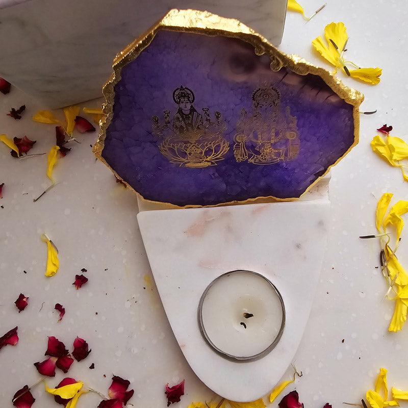 Sacred Ganesha Laxmi Tealight Candle Holder - Purple media 6