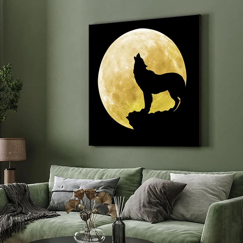 Wolf Silhouette Moon Wall Painting media 4