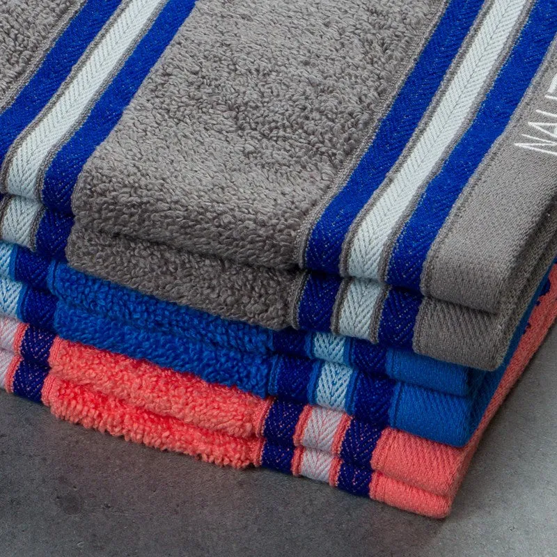 Nautica Dove Dual Down Cotton Hand Towel (Blue,Coral & Grey) - Set Of Six media 5