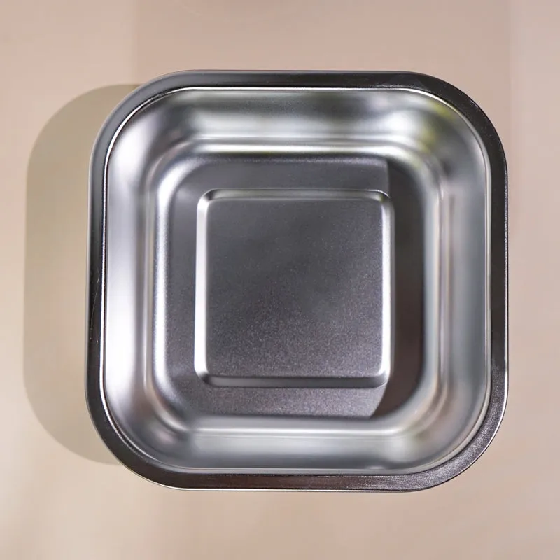 Top view of the empty square stainless steel container base