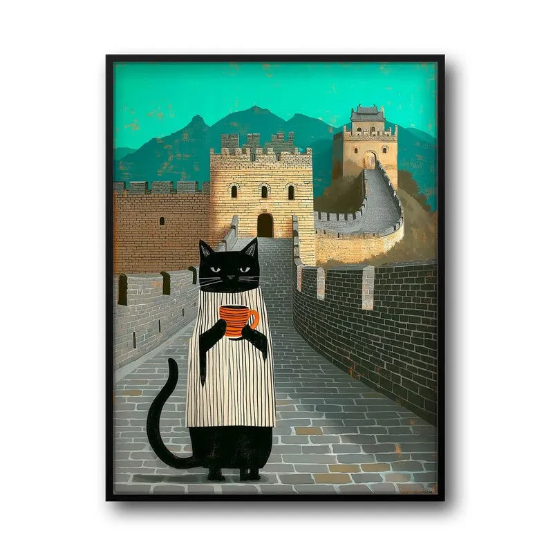Wandering Cat Wall Painting With Frame media 3