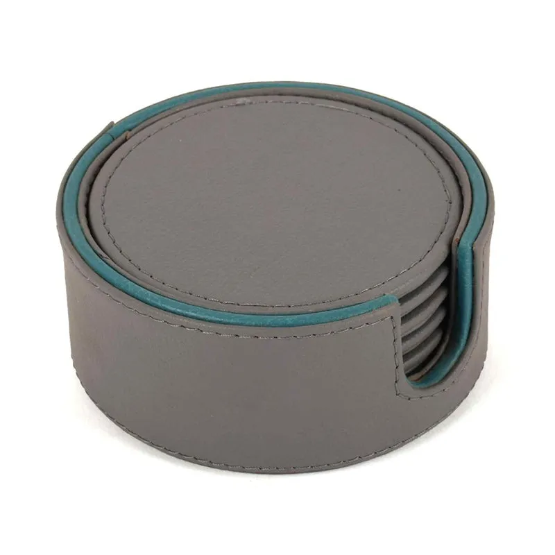 Tisca Faux Leather Coaster (Grey) - Seven Piece Set media 7