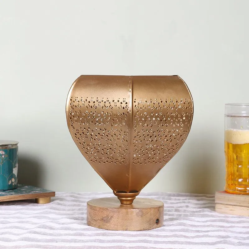 Gitana Glory Metal Table Lamp With Wooden Base - Gold media 3