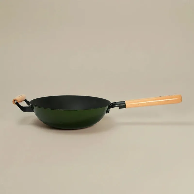 Cumin Co Enamel Cast Iron Wok with Lid (1500 mL) - Green media 5