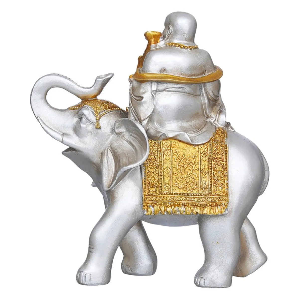 Back view of ornate silver and gold elephant showpiece