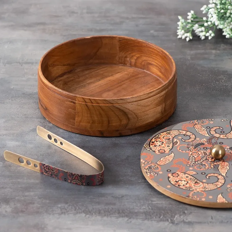 Clayra Teak Wood Round Masala Box - Three Piece Set media 6