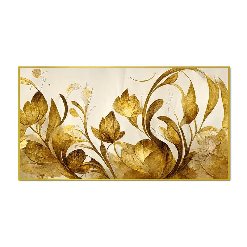Shades Of Gold Floral Canvas Wall Painting With Frame - Gold media 4