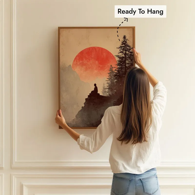 Crimson Sun II Over Silent Peaks Archival Paper Wall Painting With Brown Frame media 4