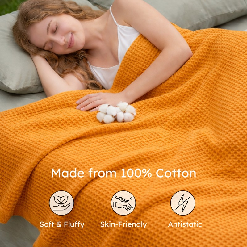 Axitra Wafel Weave Cotton Blanket - Yellow media 5