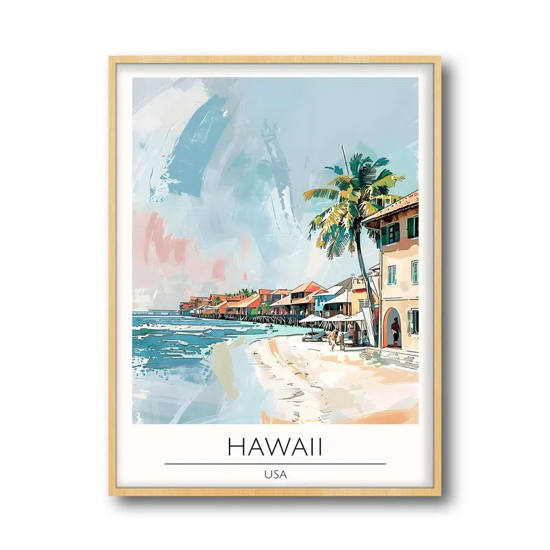 Vintage Hawaii Framed Canvas Archival Canvas Wall Painting - Natural Brown Frame media 5