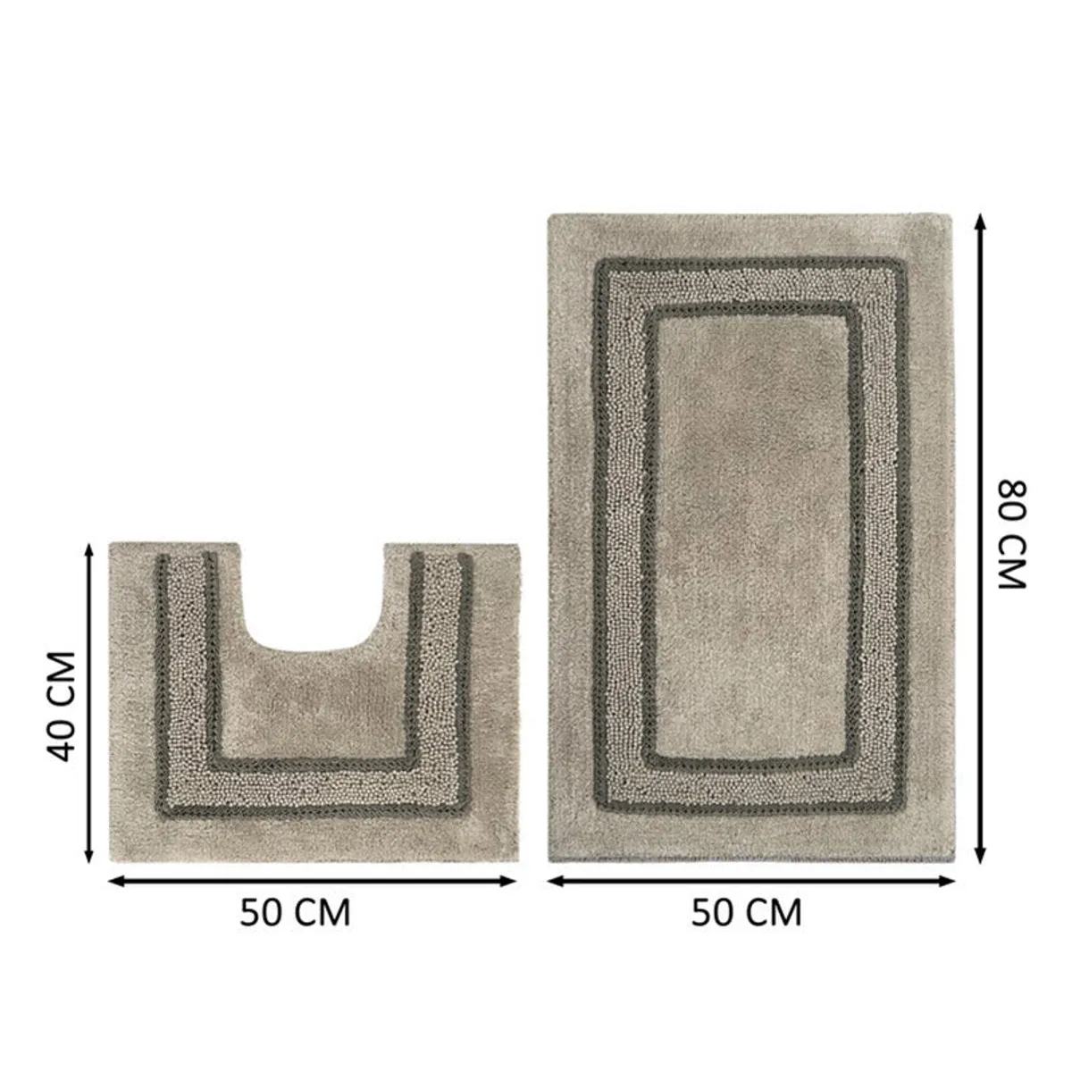 Two brown mats shown with arrows indicating their length and width
