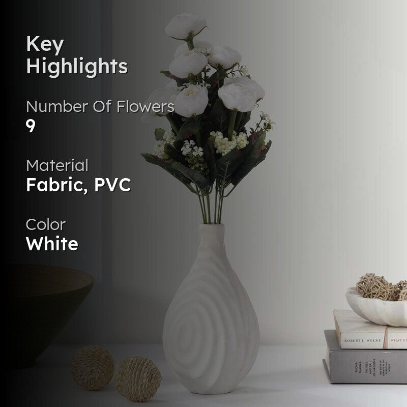 Artificial Camellia Rose Flower Bunch - White media 2