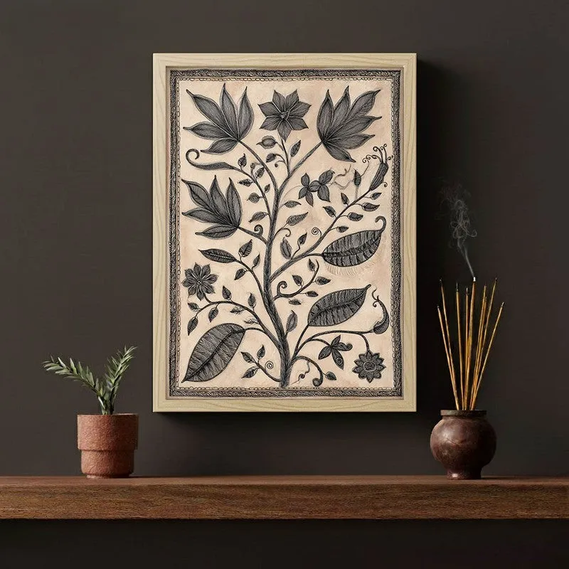Floral Sketch Canvas Wall Painting With Brown Frame media 6