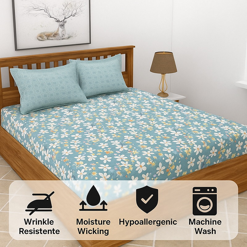 Sorrel Floral Microfiber Bedsheet (Blue Grey) - 130 GSM media 6
