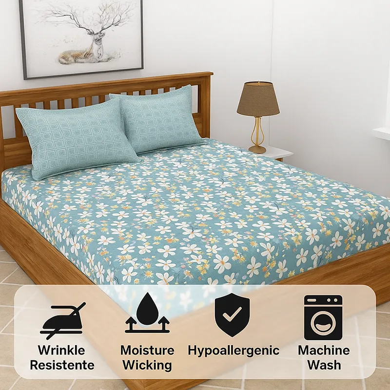 Sorrel Floral Microfiber Bedsheet (Blue Grey) - 130 GSM media 6
