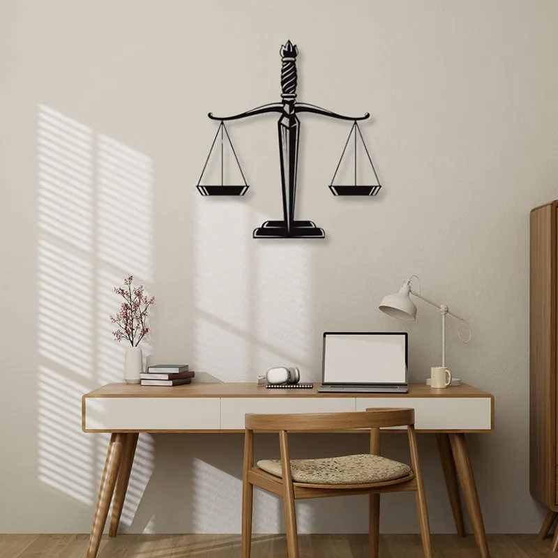Sword Scales Of Justice Black Iron Wall Accent media 1