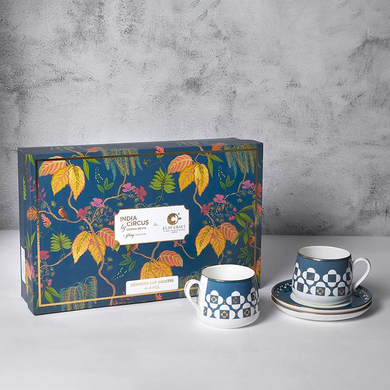 India Circus Rhapsody Bone Chine Cup And Saucer Set (220 mL Each) - Set of Four media 4