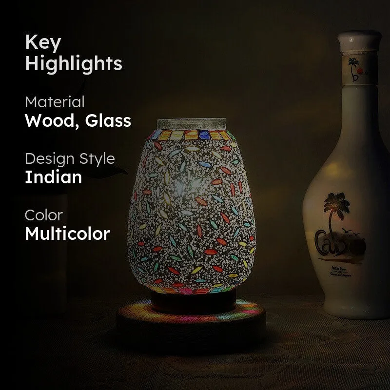 Starlia Glass Table Lamp With Wooden Base - Multicolor media 2