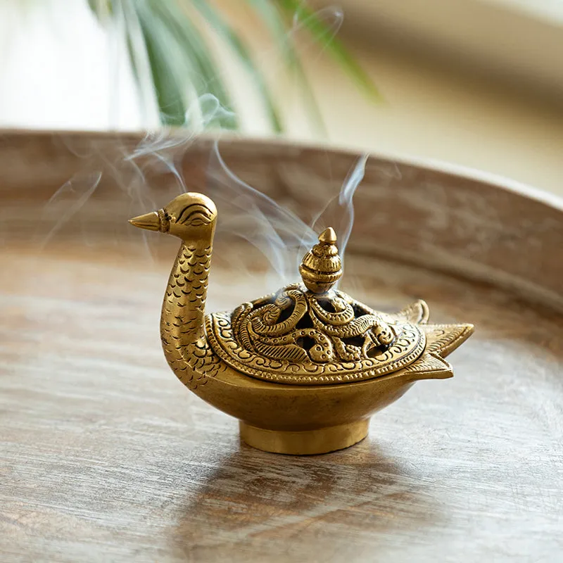 Tamra Mayura Brass Incense Holder media 1