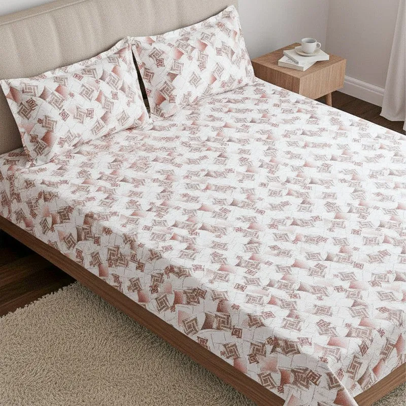 Borva Geometric Cotton Bedsheet (Brown) - 180 TC media 3