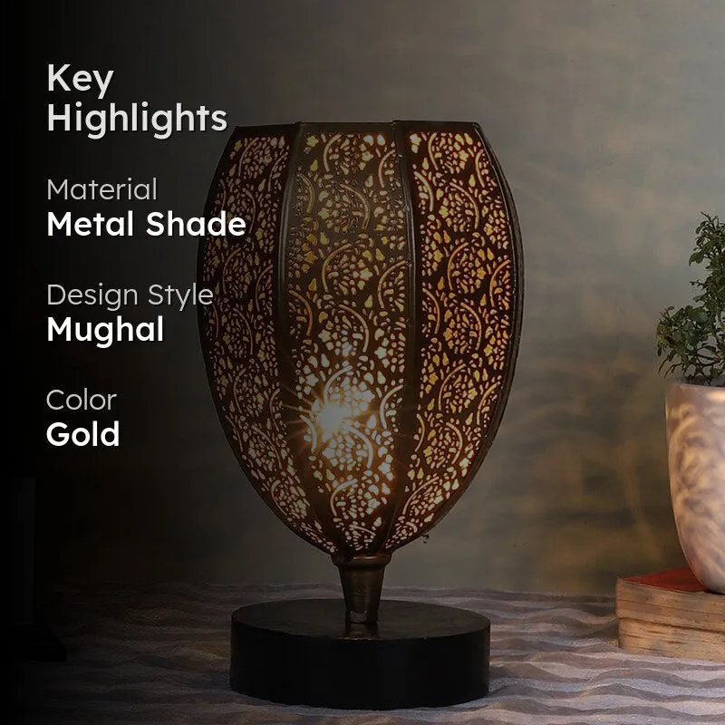 Mehela Etched Metal Table Lamp With Black Base - Gold media 2