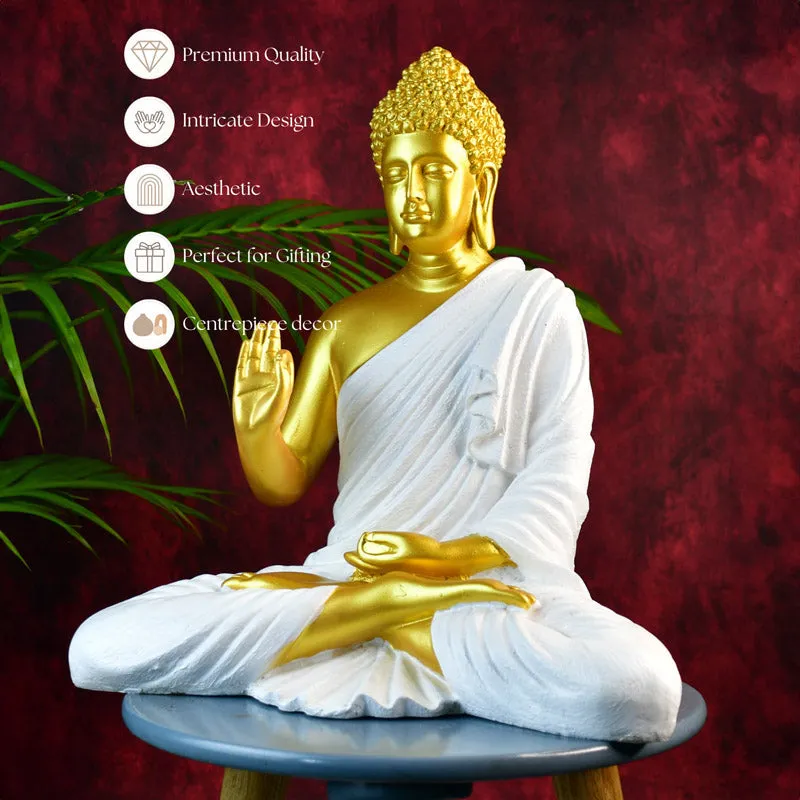 Buddha Blessing Resin Showpiece - Gold & White media 4