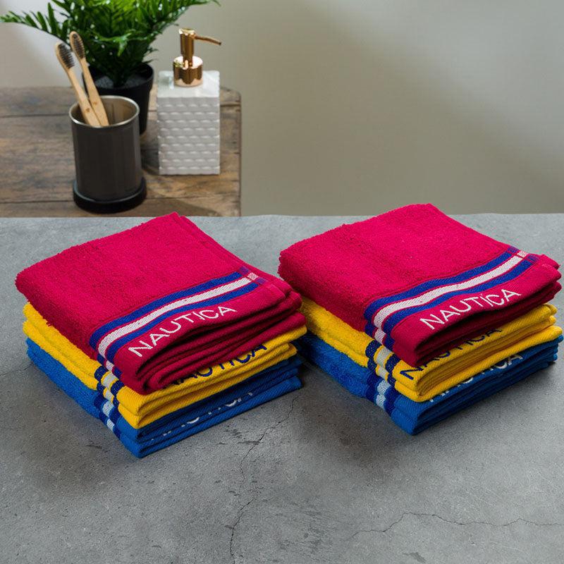 Nautica Dove Down Cotton Face Towel (Burgundy, Yellow & Blue) - Set Of Twelve media 3